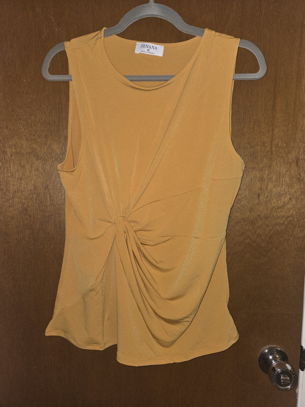 Zenana Mustard Twist-Front Sleeveless Tank